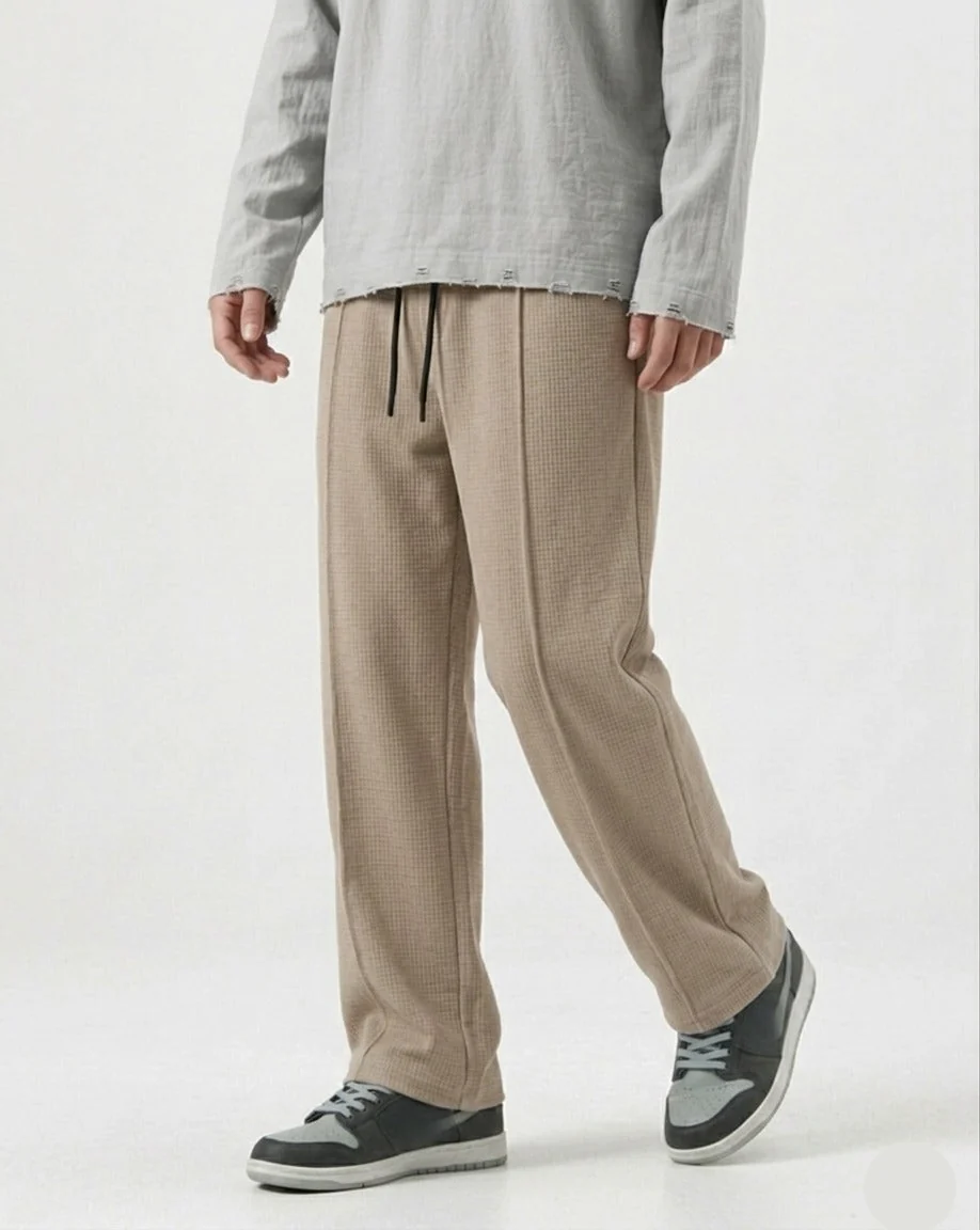 Waffle Relaxed Fit Trousers – Beige D20