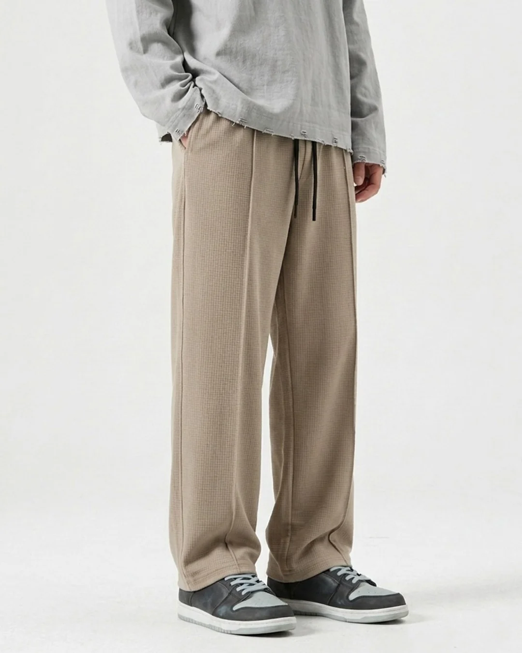 Waffle Relaxed Fit Trousers – Beige D20