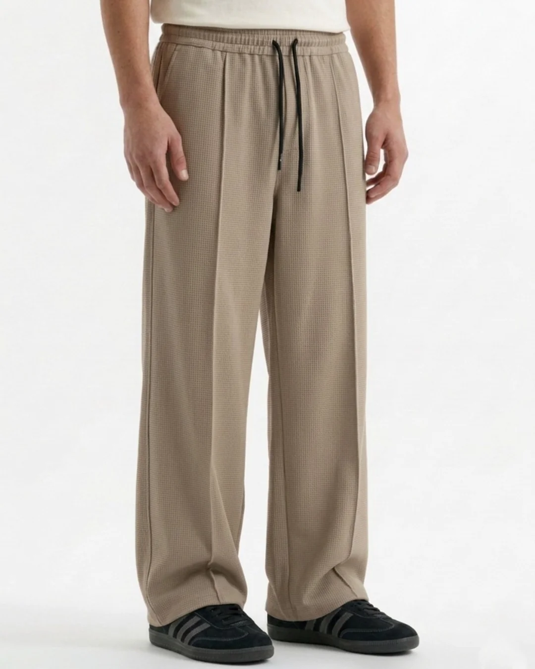 Waffle Relaxed Fit Trousers – Beige D20