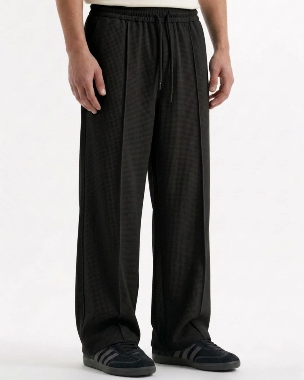 Waffle Relaxed Fit Trousers – Black