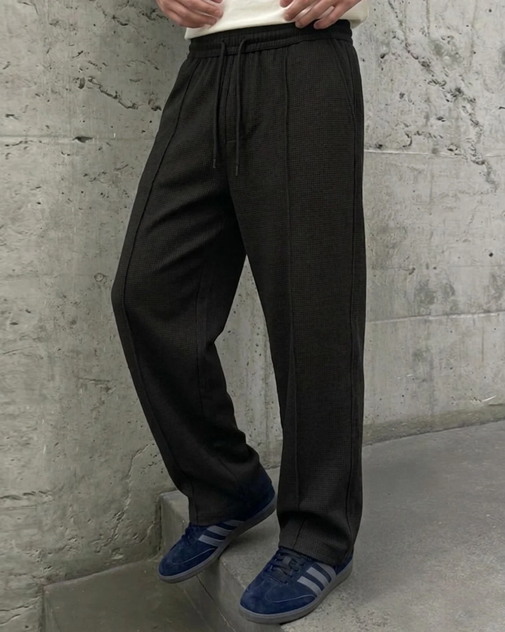 Waffle Relaxed Fit Trousers – Black
