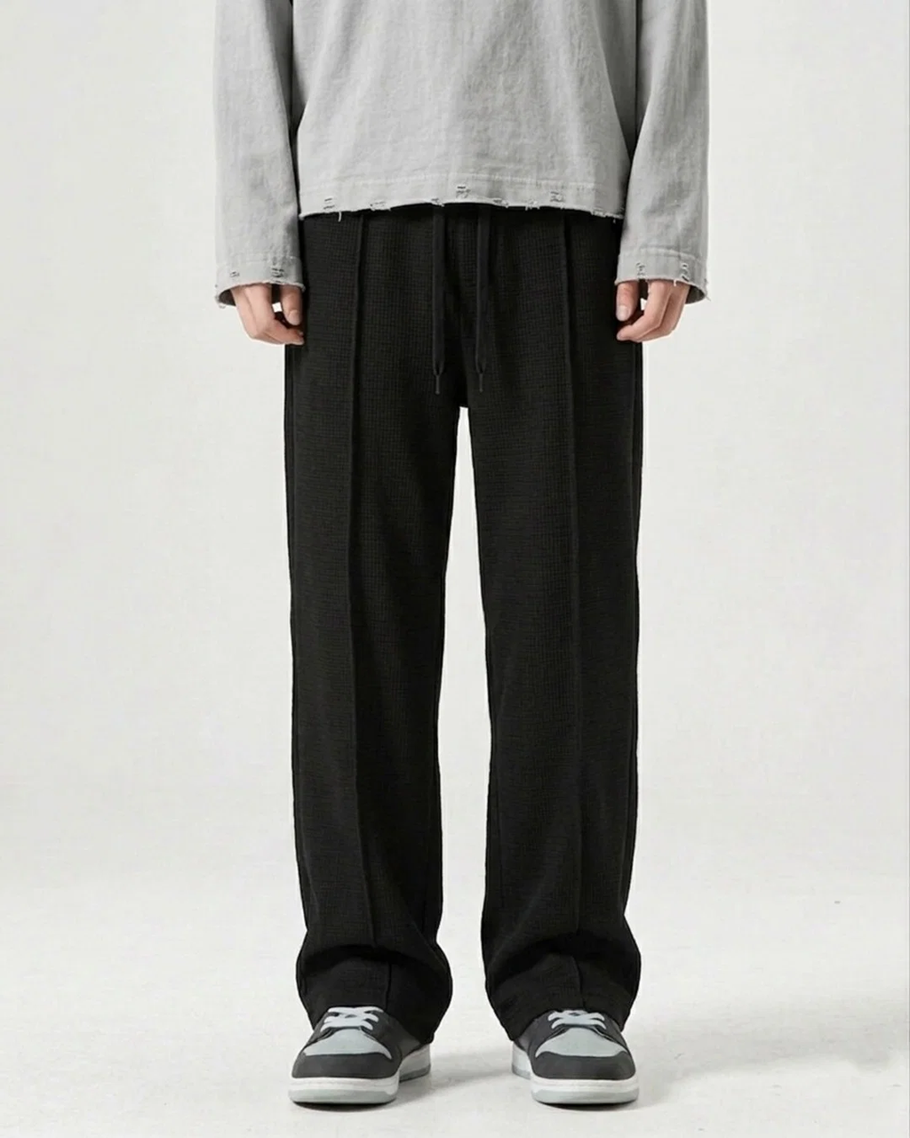 Waffle Relaxed Fit Trousers – Black