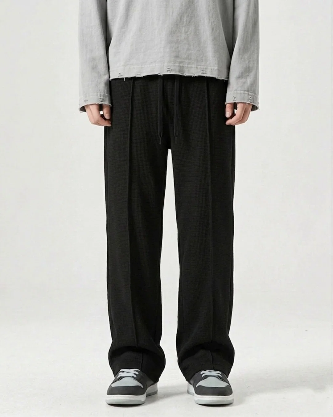 Waffle Relaxed Fit Trousers – Black
