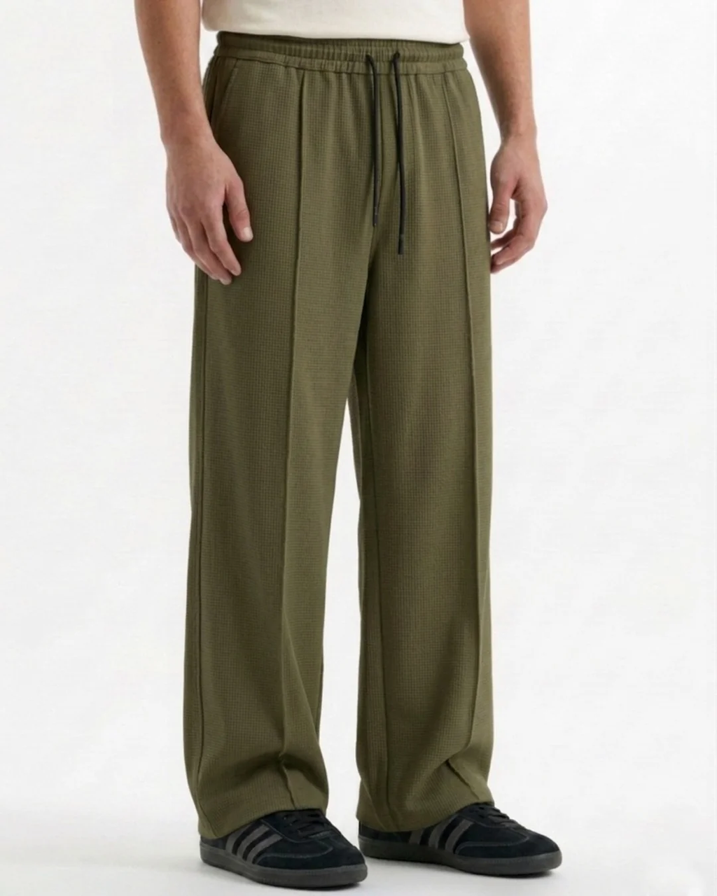 Waffle Relaxed Fit Trousers – Olive D19