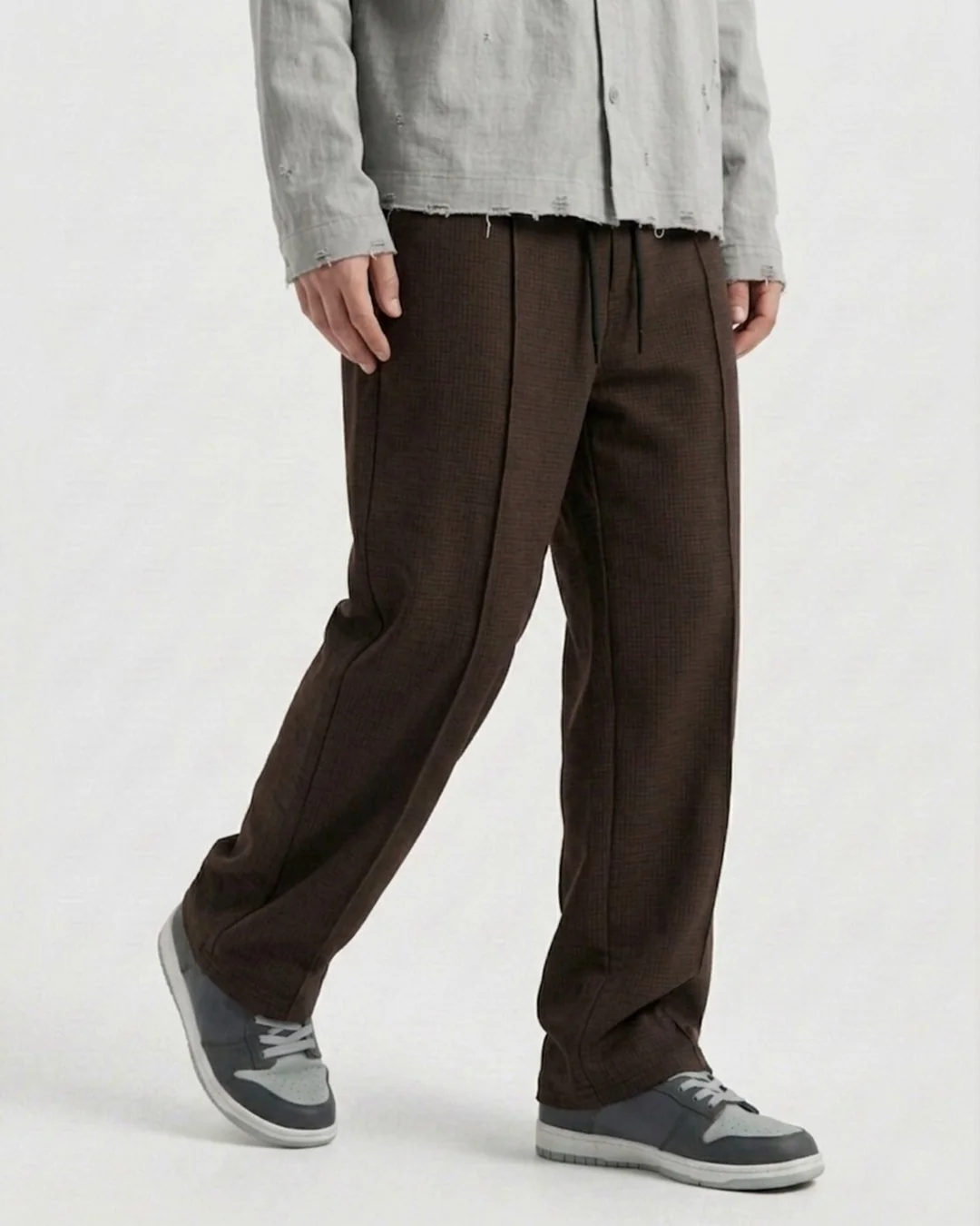 Waffle Relaxed Fit Trousers – Brown D18