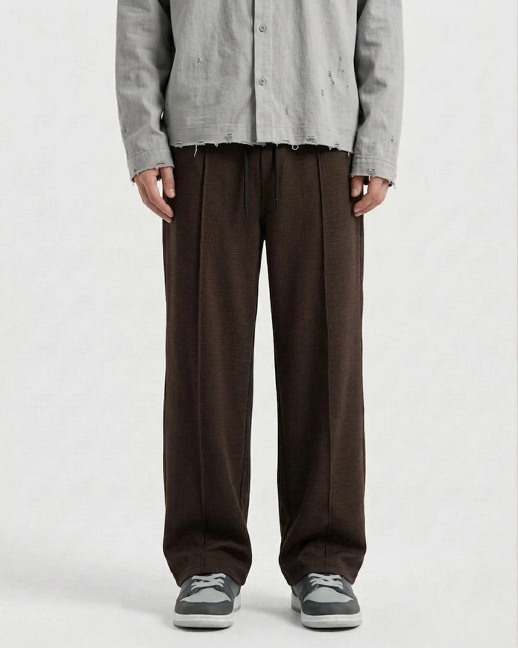 Waffle Relaxed Fit Trousers – Brown D18
