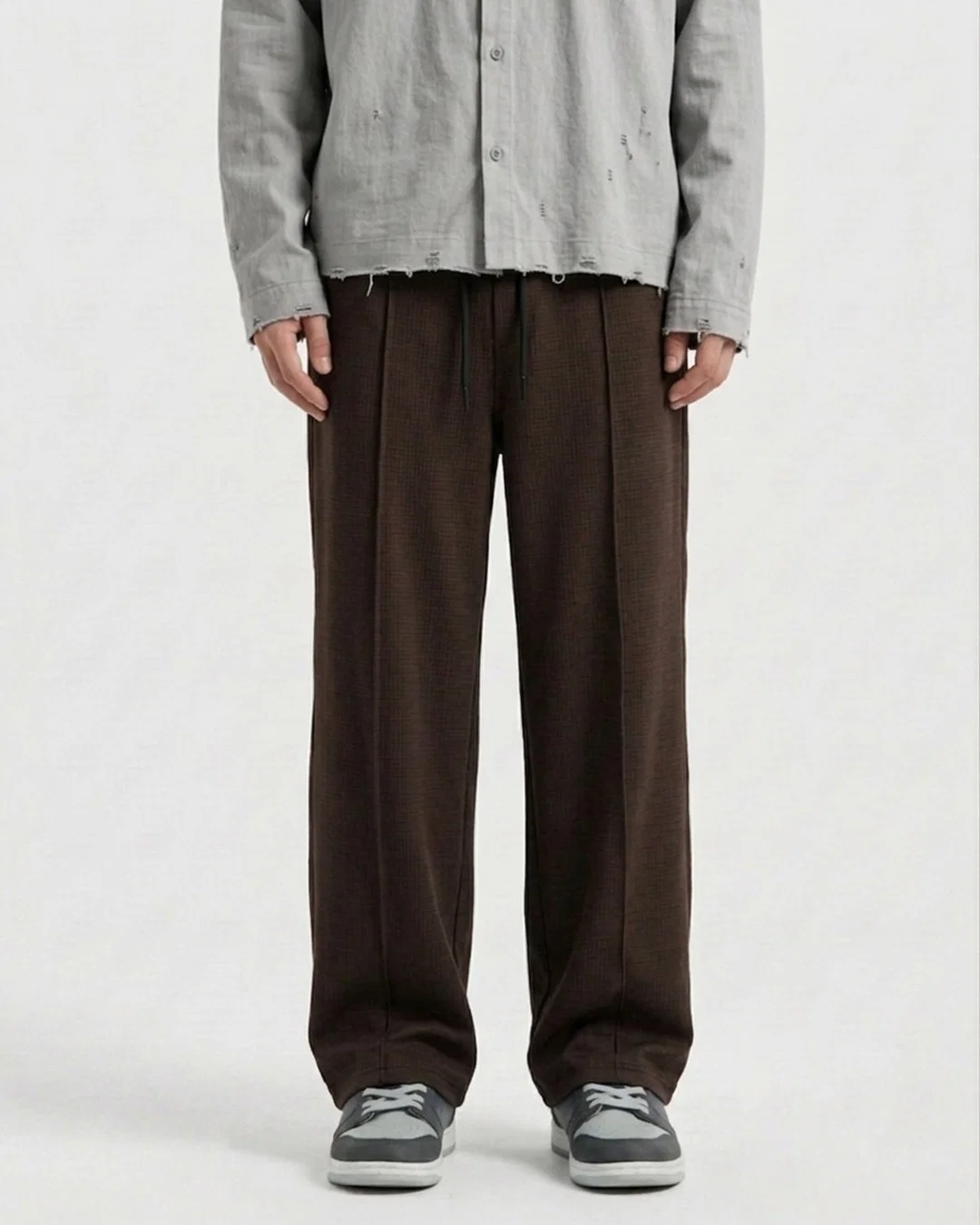 Waffle Relaxed Fit Trousers – Brown D18