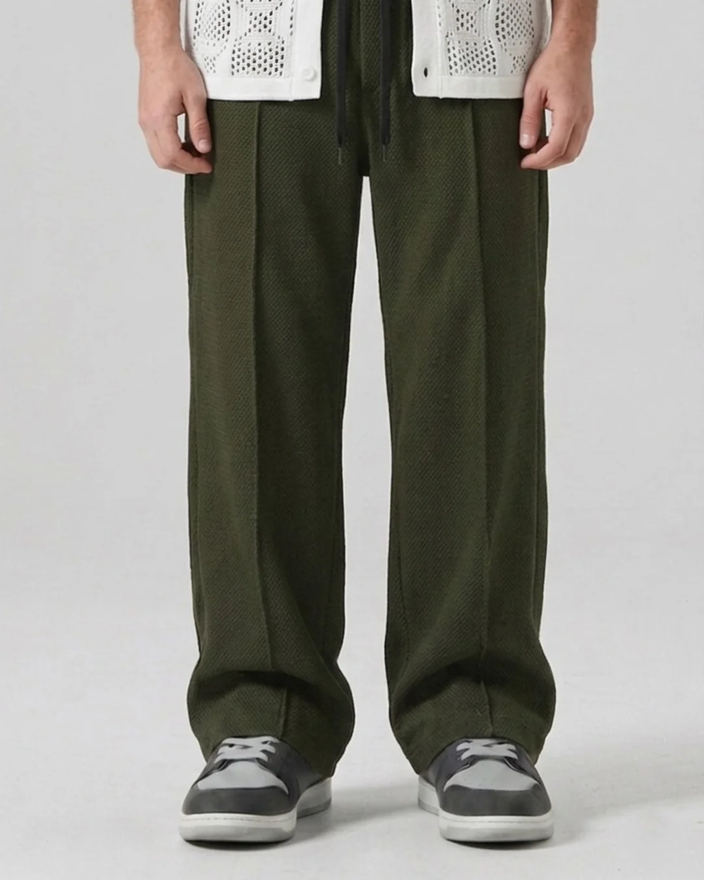 Waffle Relaxed Fit Trousers – Olive D19