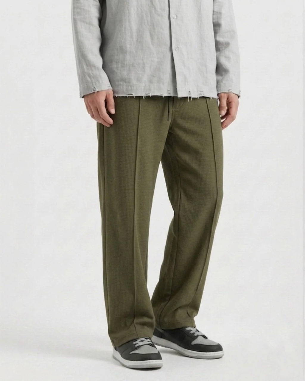 Waffle Relaxed Fit Trousers – Olive D19