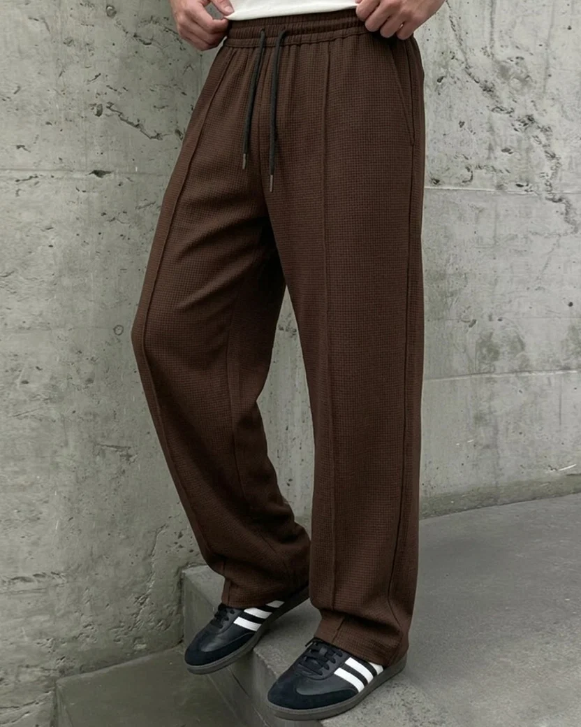 Waffle Relaxed Fit Trousers – Brown D18
